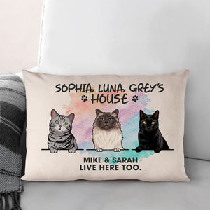 Live Here Too, Personalized Pillows, Custom Gift for Cat Lovers