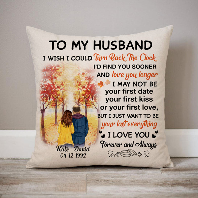 Personalized I Wish I Could Turn Back The Clock Pillow, Autumn Fall, Anniversary Gifts