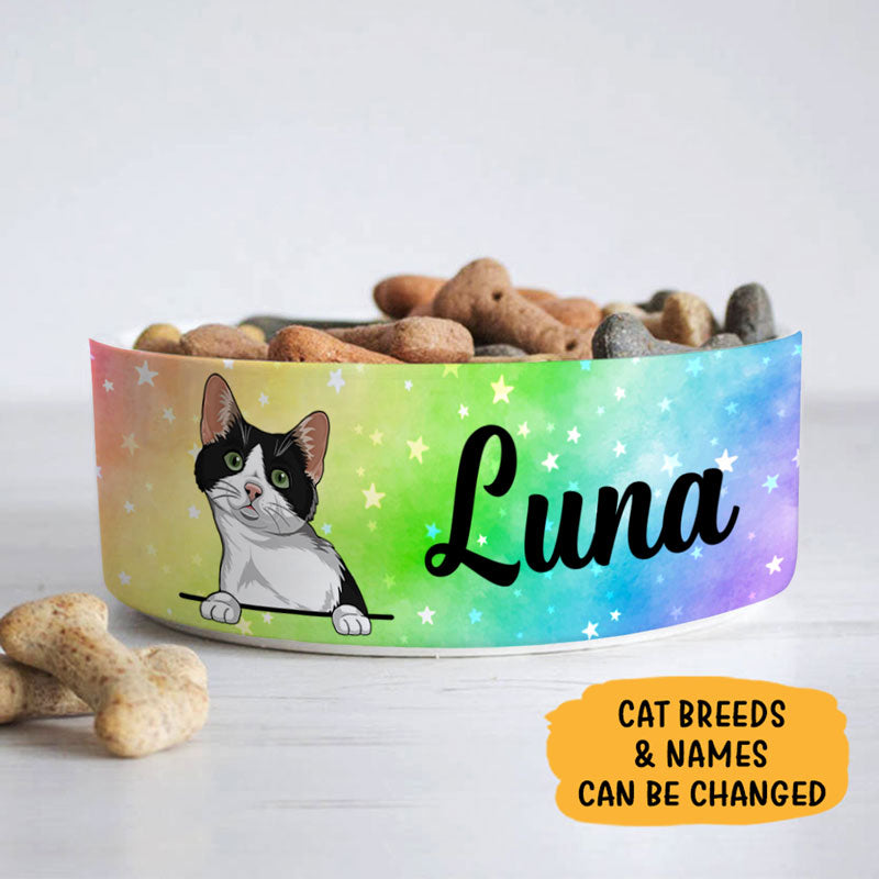 Personalized Custom Cat Bowls, Rainbow, Gift for Cat Lovers