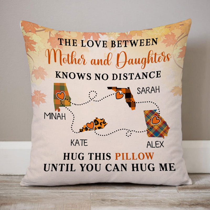 The Love Between Family Knows No Distance, Autumn Fall, Personalized State Colors Pillow