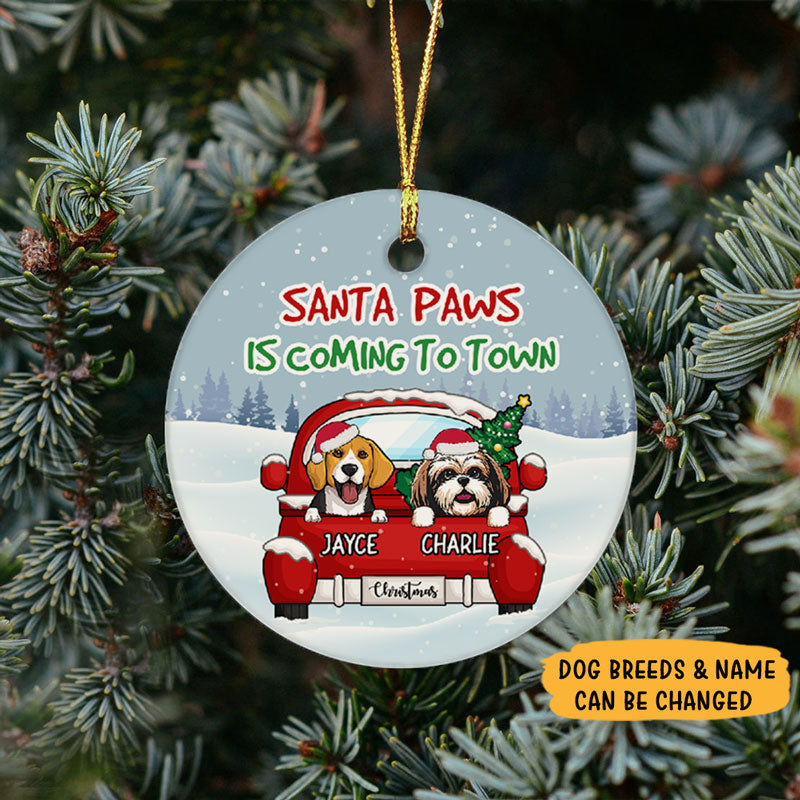 Santa Paws, Personalized Circle Ornaments, Custom Gift for Dog Lovers