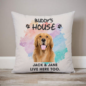 Live Here Too, Custom Photo, Personalized Pillows, Custom Gift for Dog Lovers