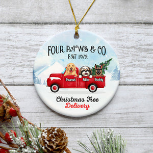 Four Paws, Personalized Circle Ornaments, Custom Gift for Dog Lovers