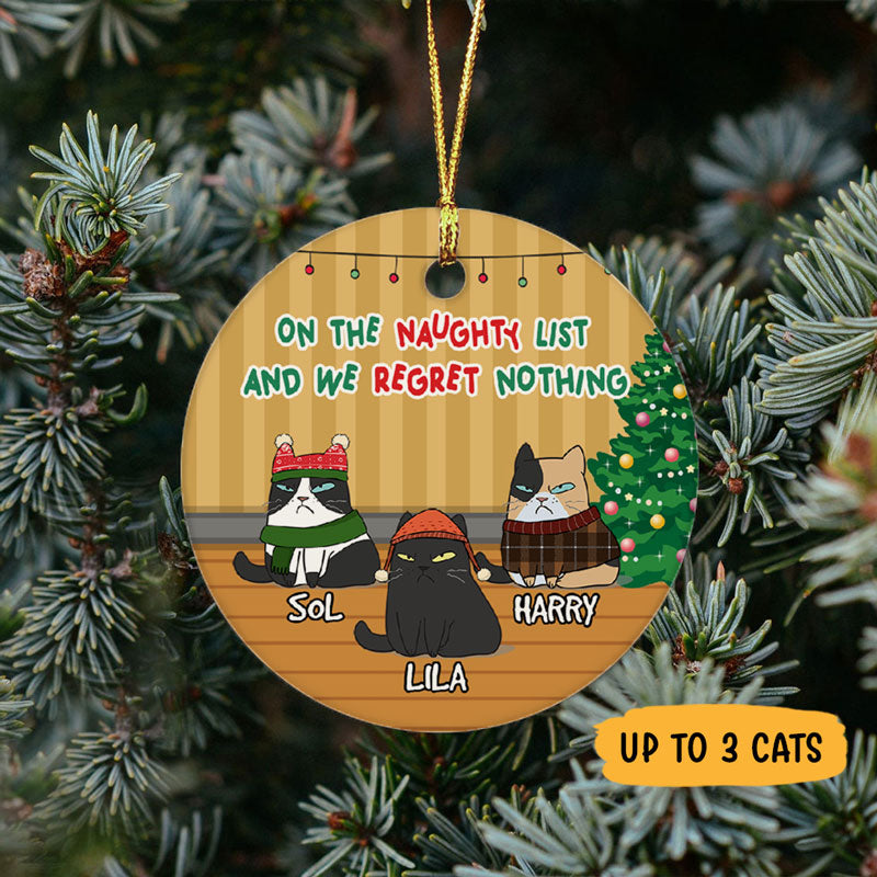 On The Naughty List, Personalized Circle Ornaments, Custom Gift for Cat Lovers