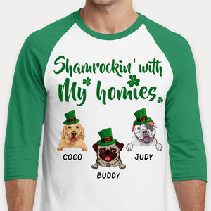 Shamrockin' With My Homies, Personalized Unisex Raglan Shirt, Gifts For Dog Lovers, St Patricks Day