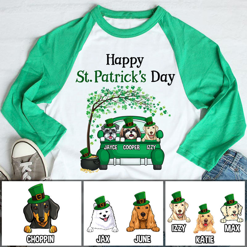 Happy St. Patrick's Day, Dogs Car, Personalized Unisex Raglan Shirt, St Patricks Day