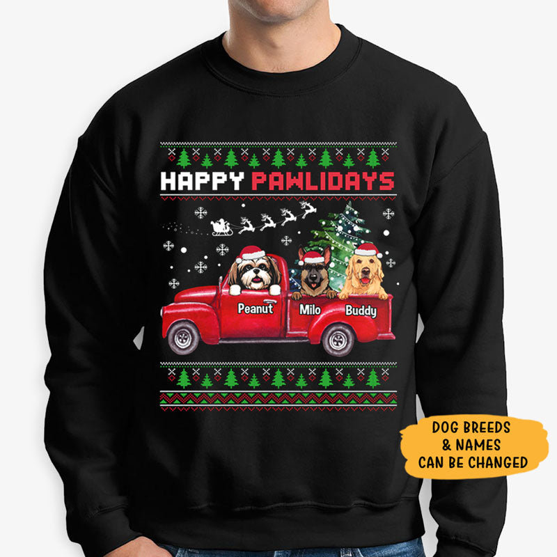 Happy Pawlidays, Personalized Custom Sweaters, T shirts, Christmas Gifts for Dog Lovers