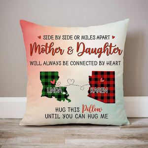 Side By Side Or Miles Apart Connected By Hear, Hug This Pillow, Personalized State Pillow, Custom Moving Gift