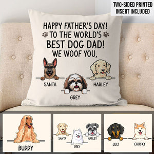 Happy Father's Day Best Dog Dad Pillow, Personalized Pillows, Custom Gift for Dog Lovers