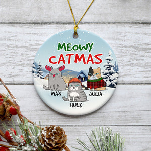 Meowy Catmas, Personalized Circle Ornaments, Custom Gift for Cat Lovers