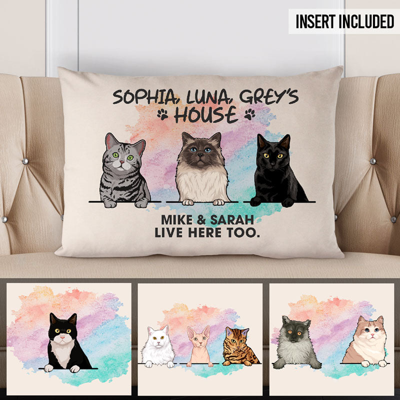 Live Here Too, Personalized Pillows, Custom Gift for Cat Lovers