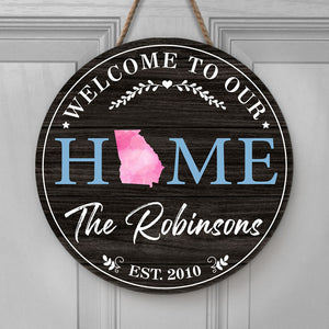 Welcome To Our Home Custom Family Name, Personalized Round Wood Sign