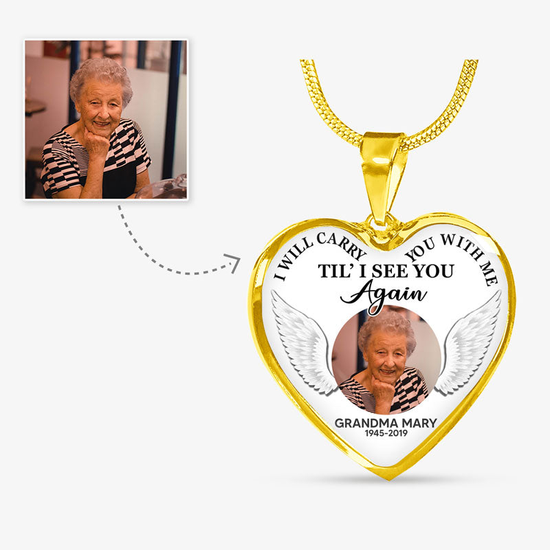 I Will Carry You With Me Til' I See You Again, Custom Photo, Luxury Heart Necklace