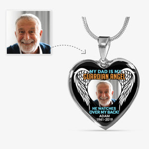 My Dad He Is My Guardian Angel, Custom Photo, Luxury Heart Necklace