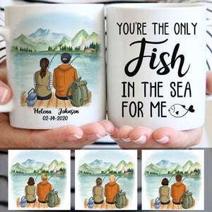 You're the only Fish in the sea for me Customized Fishing Couple Mug, Anniversary gift, Personalized love gift