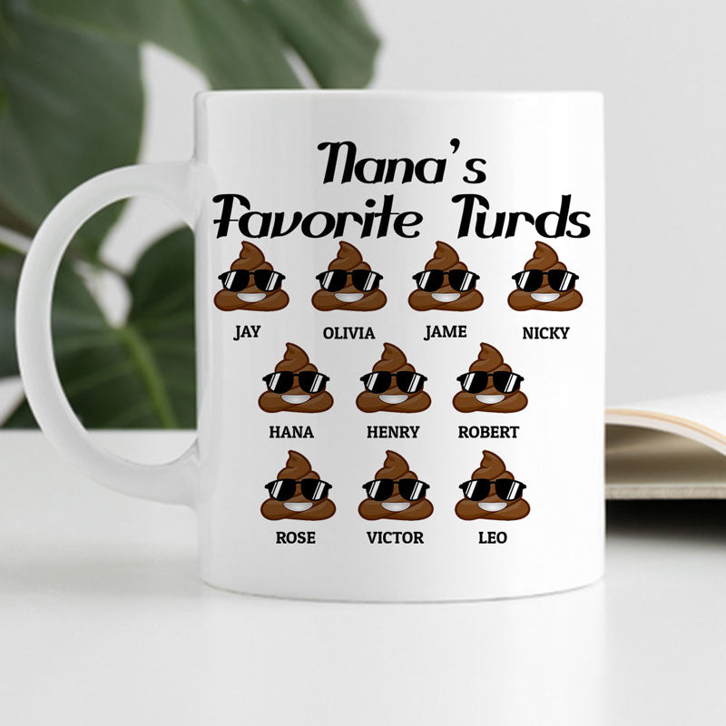 Mom's Favorite Turds Customized coffee mug, Personalized gift, Funny Mother's Day gift