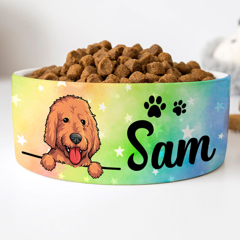 Personalized Custom Dog Bowls, Rainbow Stars, Gift for Dog Lovers