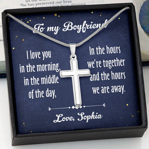 I Love You In The Morning, Personalized Cross Necklace, Gifts For Him