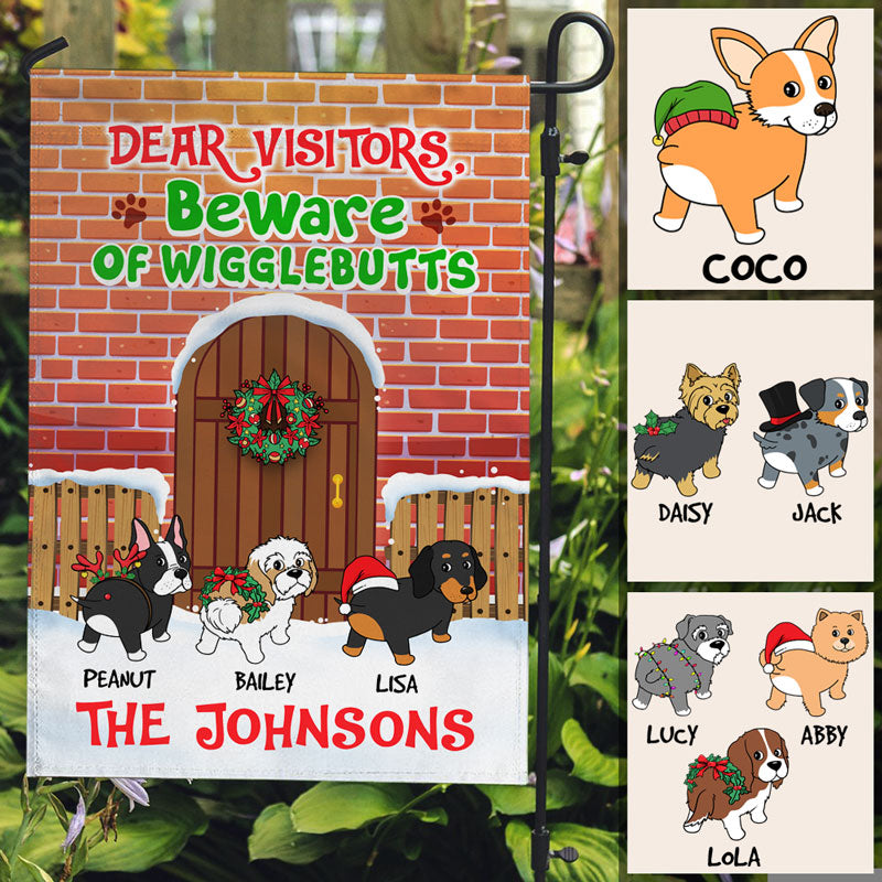 Visitor Beware of Wigglebutts Dogs, Custom Decorative Garden Flags, Christmas Gift for Dog Lovers