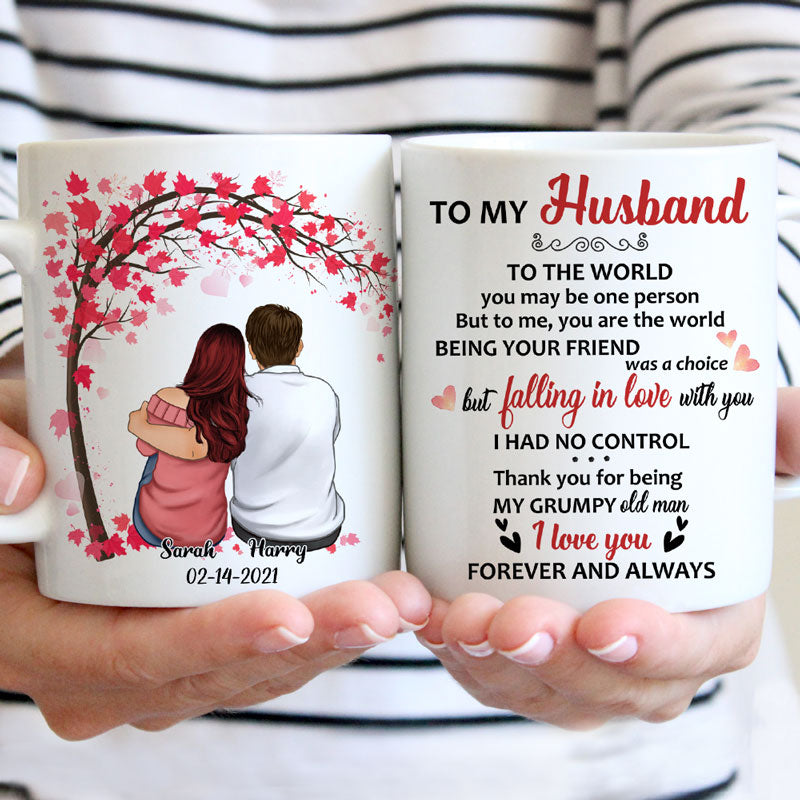 To My Husband To The World You Are One Person, Couple Tree, Anniversary gifts, Personalized Mugs, Valentine's Day gift