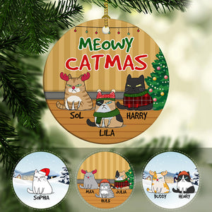 Meowy Catmas, Personalized Circle Ornaments, Custom Gift for Cat Lovers