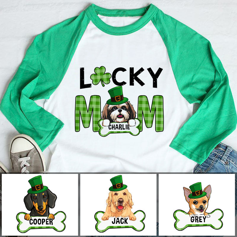 Lucky Mom, Dog Lover Shirt, Personalized St. Patrick's Day Unisex Raglan Shirt, St Patricks Day