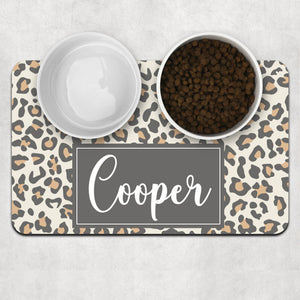 Custom Name Leopard Pattern Pet Placemat, Personalized Pet Food Mat, Pet Lovers Gifts