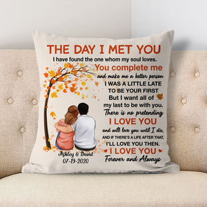 Personalized The Day I Met You Couple Pillow, Autumn Fall Tree, Anniversary Gifts