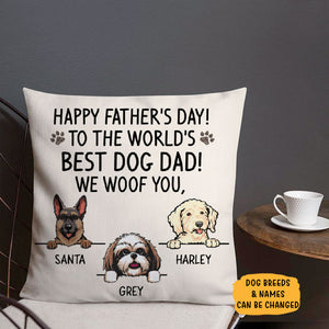 Happy Father's Day Best Dog Dad Pillow, Personalized Pillows, Custom Gift for Dog Lovers