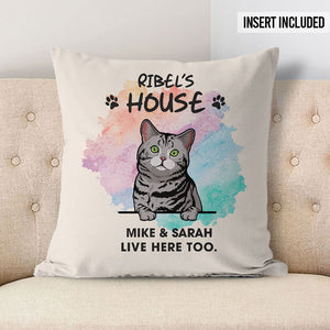 Live Here Too, Personalized Pillows, Custom Gift for Cat Lovers