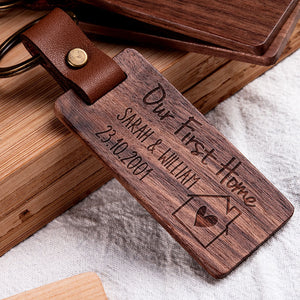 Our First Home, Personalized Engraved Wood Keychain, Gifts For Him