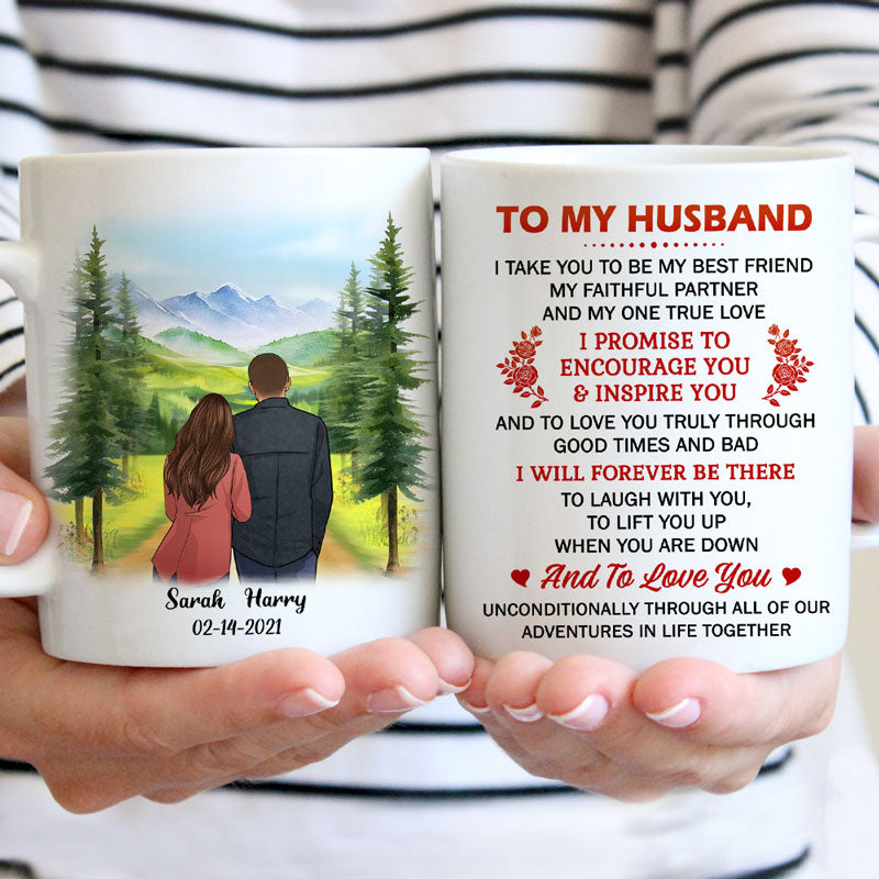 To my husband Promise Encourage Inspire mountain, Customized mug, Anniversary gifts, Personalized gift for him