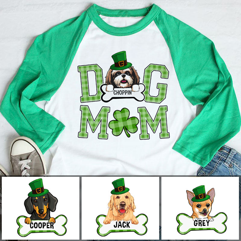 Lucky Dog Mom, Dog Lover Shirt, Personalized St. Patrick's Day Unisex Raglan Shirt, St Patricks Day