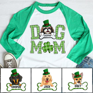 Lucky Dog Mom, Dog Lover Shirt, Personalized St. Patrick's Day Unisex Raglan Shirt, St Patricks Day