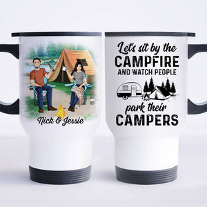 Let's Sit By The Campfire, Personalized Camping Travel Mug, Gift For Camping Couple