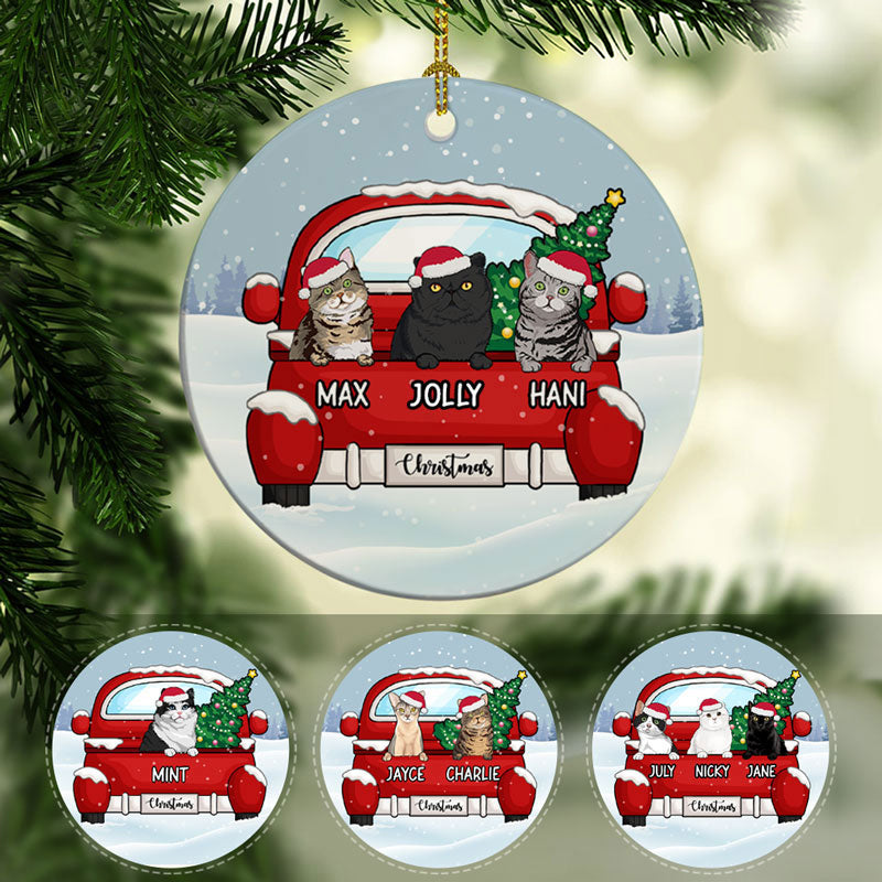 Christmas and Cats, Personalized Circle Ornaments, Custom Gift for Cat Lovers