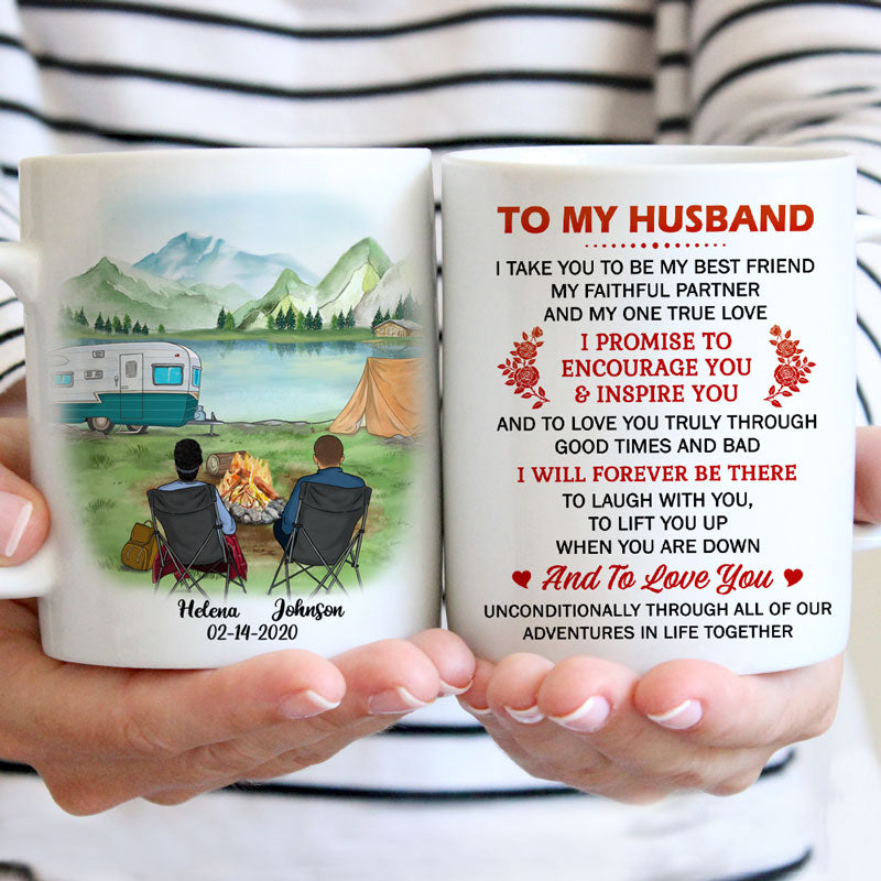 To my husband Promise Encourage Inspire Camping, Customized mug, Anniversary gifts, Personalized gifts for him