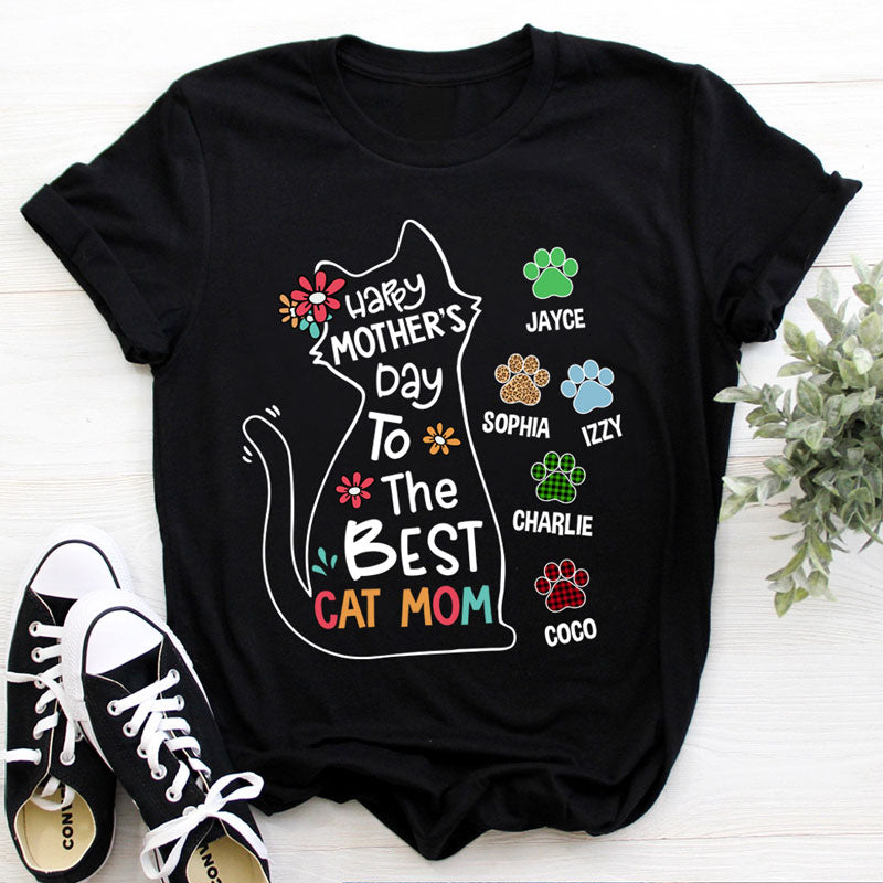 Happy Mother's Day To Best Cat Mom, Dark Color Custom T Shirt, Personalized Gifts for Cat Lovers