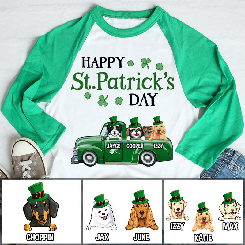 Happy St. Patrick's Day, Dogs Truck, Personalized Unisex Raglan Shirt, St Patricks Day