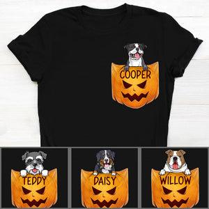 Pocket Custom T Shirts, Halloween Pumpkin, Personalized Gifts for Dog Lovers