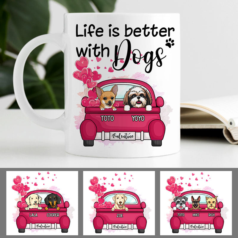 Life is better with a dog, Personalized Mug, Custom Gifts for Dog Lovers