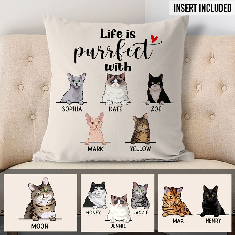 Life is Purrfect, Personalized Pillows, Custom Gift for Cat Lovers