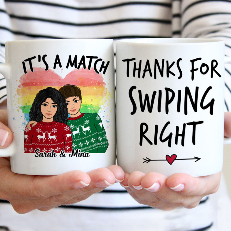 Thanks For Swiping Right, Personalized Mug, Valentine Gifts For Him, Gifts For Her, LGBT Couple Gifts