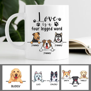 Four Legged Word, Funny Personalized Coffee Mug, Custom Gifts for Dog Lovers