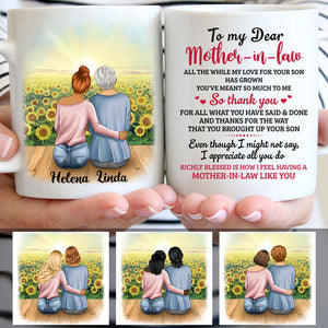 To my Mother-in-law, I appreciate all you do, Sunflower Field, Customized mug, Personalized gifts, Mother's Day gifts