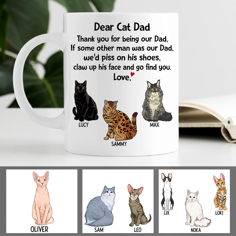 Thank You For Being Our Dad, Personalized Coffee Mug, Custom Gift for Cat Lovers