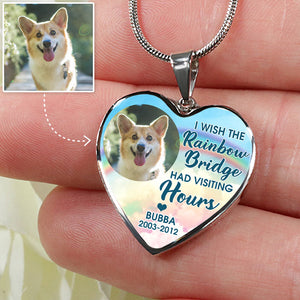 I Wish The Rainbow Bridge, Pet Memorial, Custom Photo, Luxury Heart Necklace