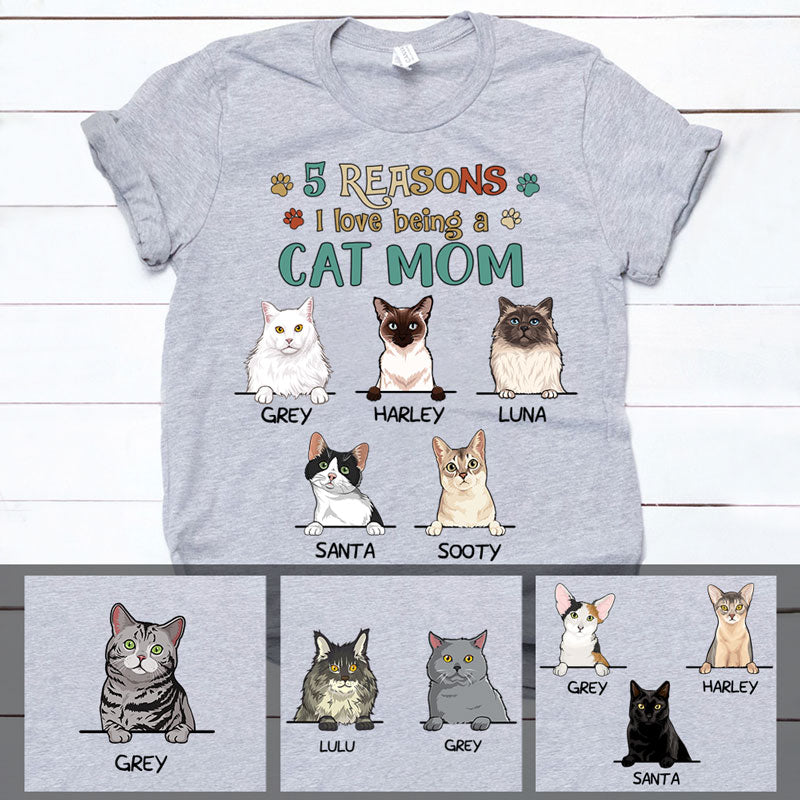 Reasons Being A Cat Mom, Custom Shirt, Personalized Gifts for Cat Lovers
