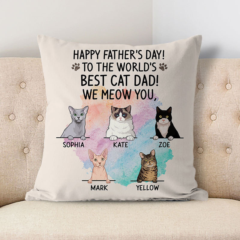 Happy Father's Day Best Cat Dad, Personalized Pillows, Custom Gift for Cat Lovers