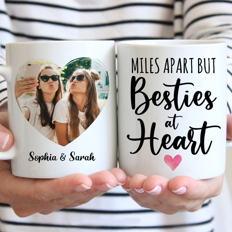 Miles Apart But Besties At Heart, Custom Photo, Personalized Coffee Mug, Custom Best Friend Gift